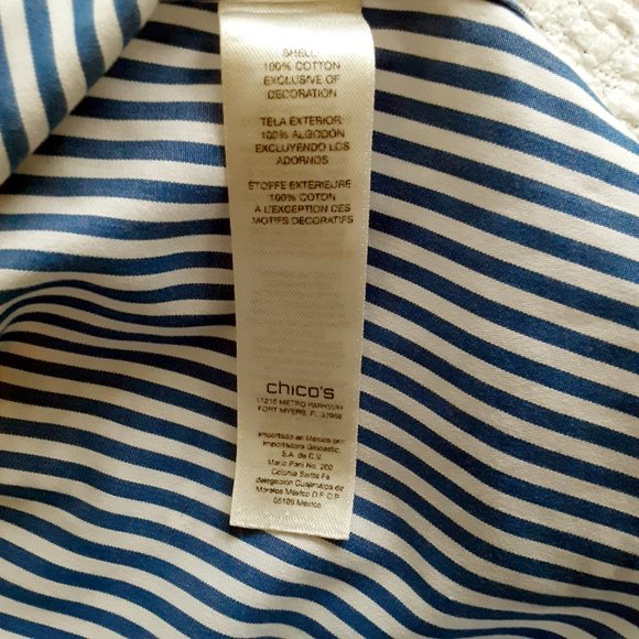 Women's Chico's Long Sleeved Blue Pin Stripe Shirt, Embellished Collar, Small - Picture 7 of 8